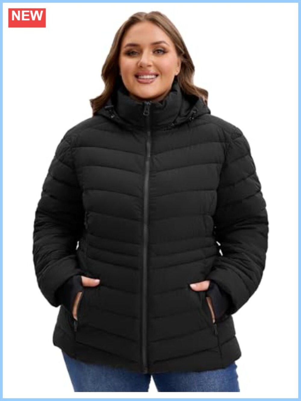 Plus Size Lightweight Quilted Puffer Jacket Hooded Down Alternative